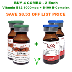 Imagen combinada de 4 viales de complejo de vitamina B12 y B100