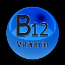 B12 vitamin text in blue circle