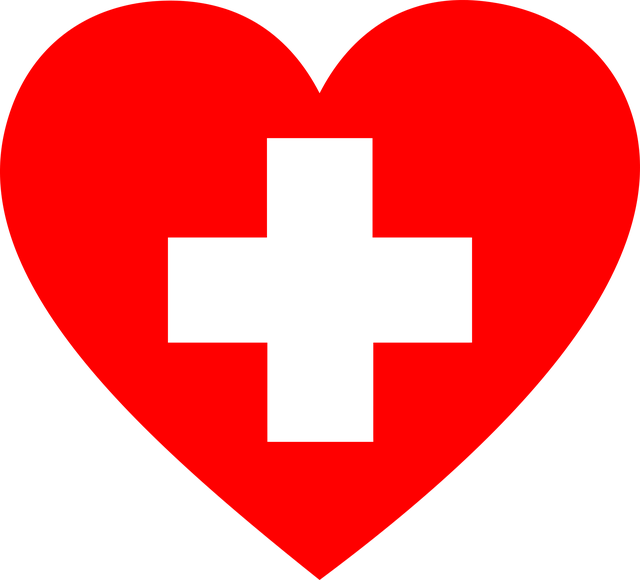 red heart with white first aid cross in middle