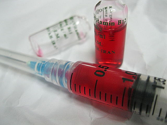 b12 ampule and syringe with b12 vitamin