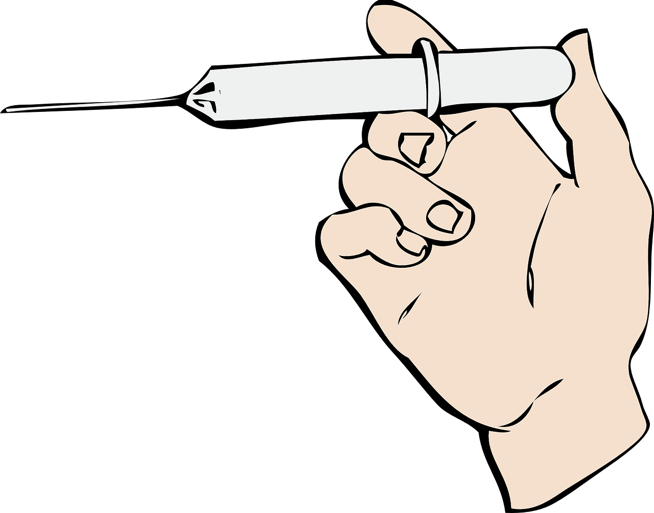cartoon hand with needle and syringe